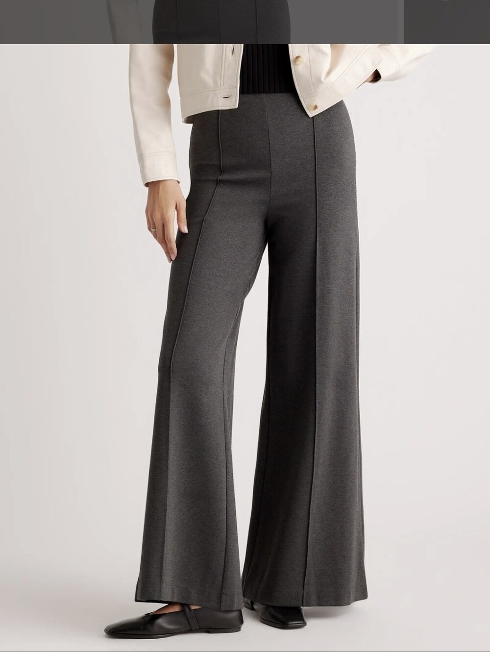 Quince Charcoal High-Rise Ultra Wide-Leg Ponte Pants 30" Inseam - Picture 2 of 6